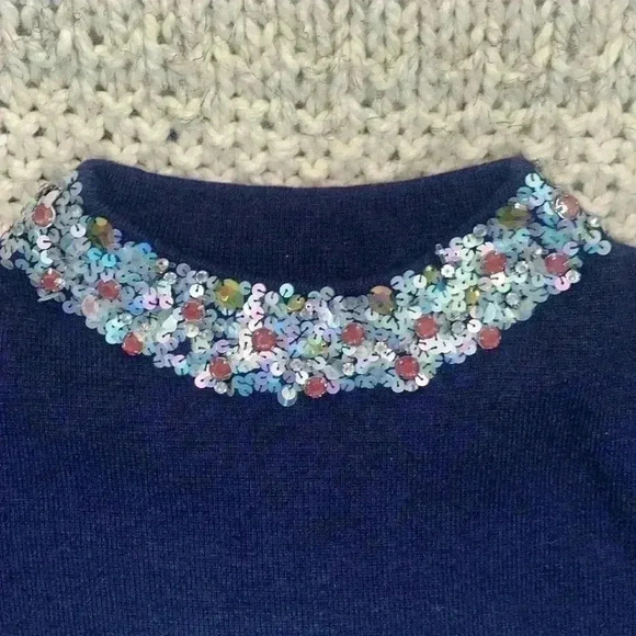 J Crew wool blend embellished neckline sweater - Picture 2 of 5